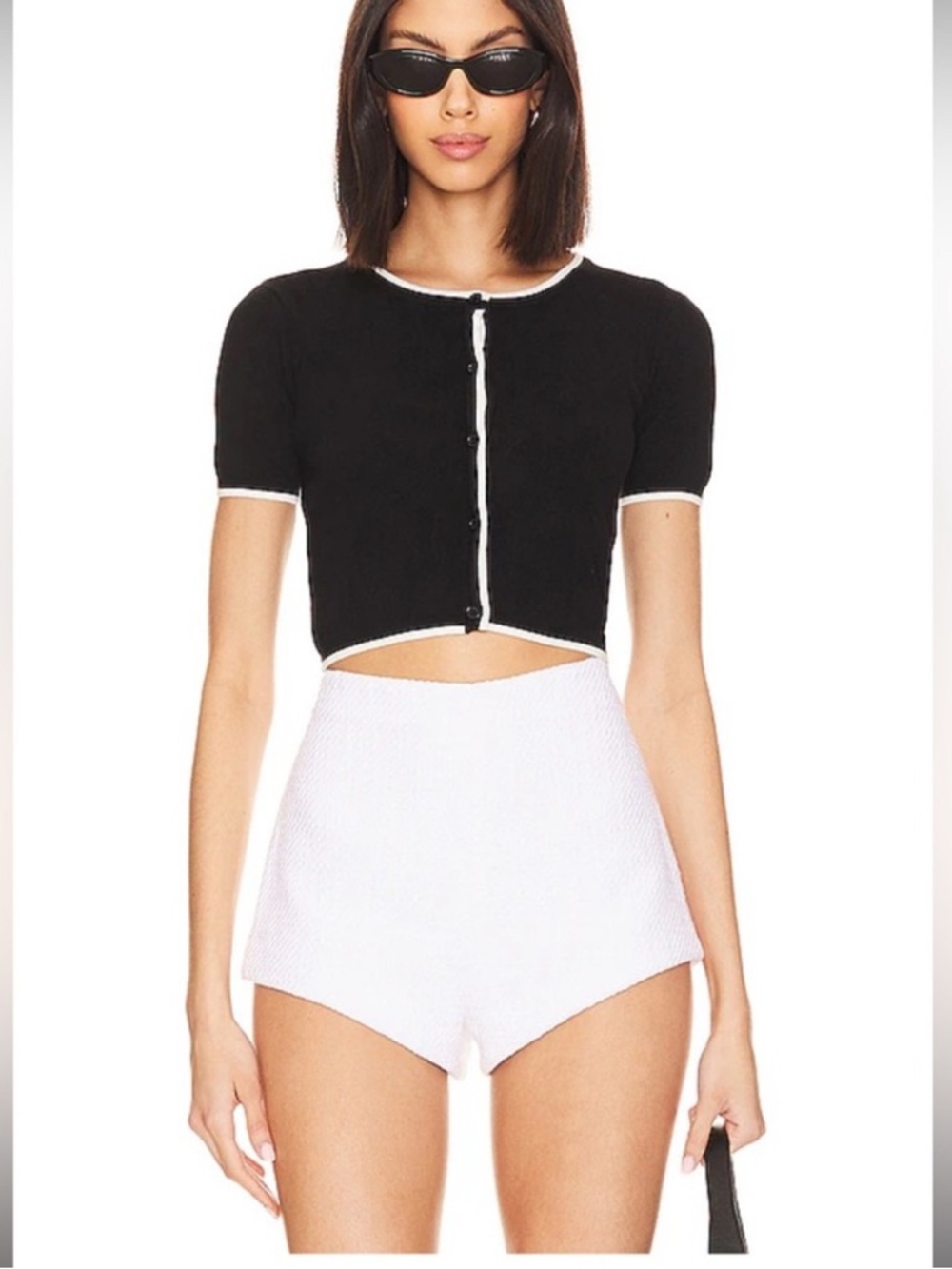 MAJORELLE Amy cropped Cardigan sweater & tank set black white medium - Picture 2 of 12